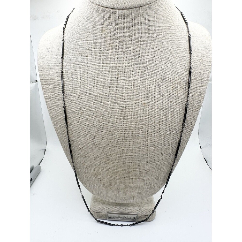 Vintage 925 Silver Link Bar Oxidized Chain Necklace 28.5”